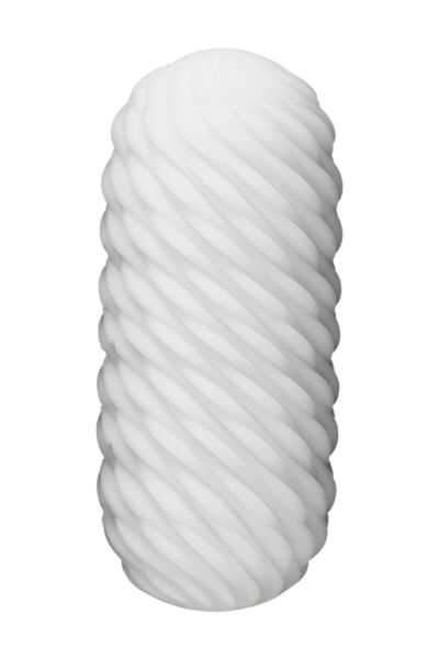 Masturbator TENGA 3Dx FLOW z valovitimi rebri ob stojalu za sušenje
