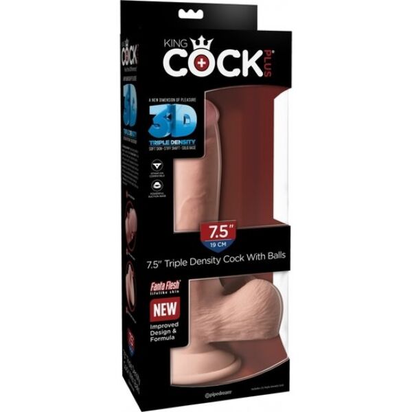 Realističen dildo King Cock Plus Triple Density s teksturiranimi detajli in priseskom na podstavku