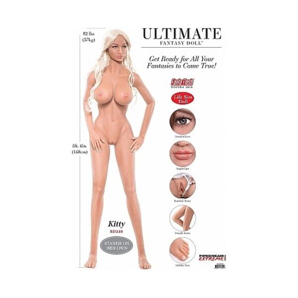 Seks lutka Pipedream Extreme Toyz Kitty, visoka 168 cm, z gibljivim skeletom