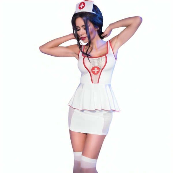 Kostum medicinske sestre Chilirose CR 4160 s topom, krilom, naglavnim trakom, tanga hlačkami in nogavicami