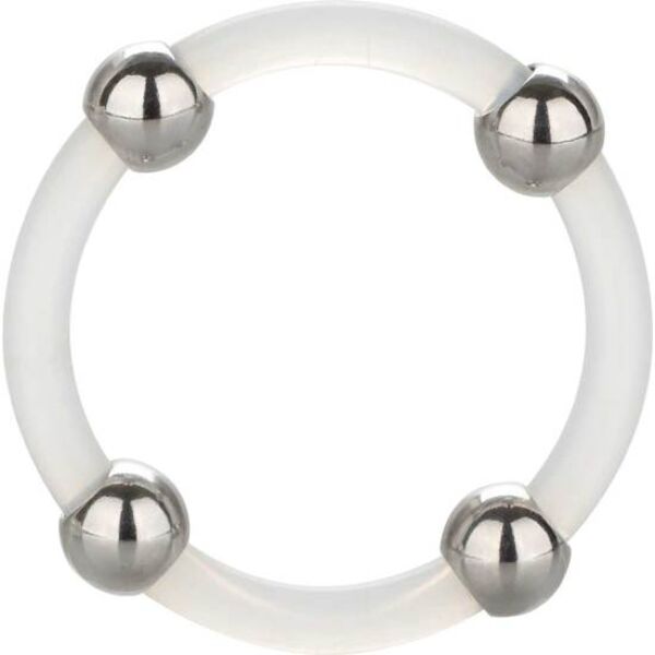 CalExotics Steel Beaded Silicone Ring Large iz prozornega silikona z biseri iz nerjavnega jekla