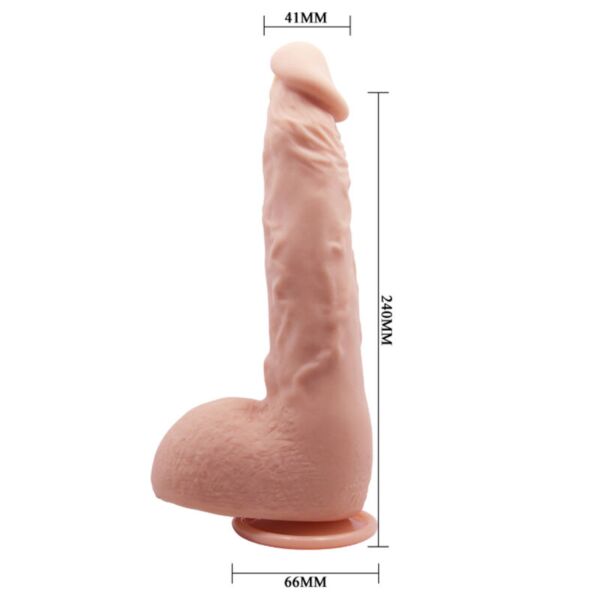 Realističen dildo Baile Jason 24 cm z ukrivljenim trupom, testisi in priseskо na dnu
