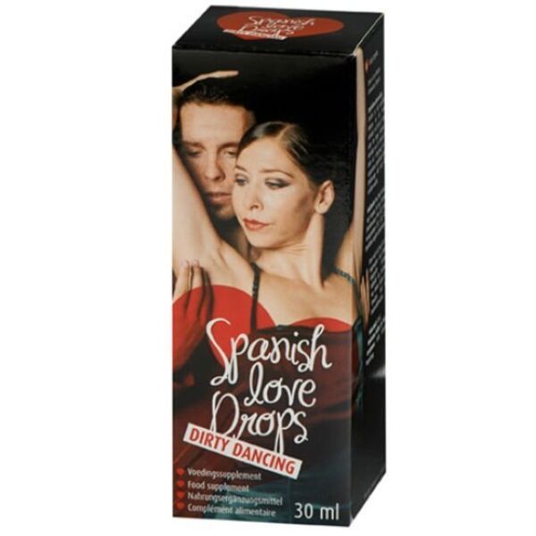 Embalaža kapljic ljubezni Spanish Love Drops Dirty Dancing podjetja Cobeco Pharma, 30 ml