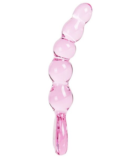 Dildo s kroglicami S Pleasures Crystal Aphrodite, prozorno rožnat, s podstavkom v obliki srca