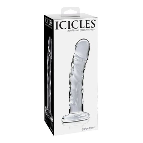 Stekleni dildo Pipedream Icicles N. 62, ukrivljen, z ravno podstavkom