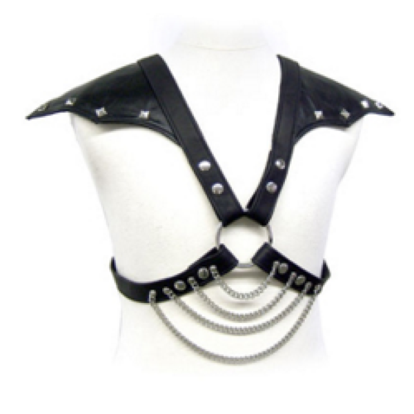 BDSM harness Leather Body za moške z nastavljivimi jermeni in kovinskimi verigami