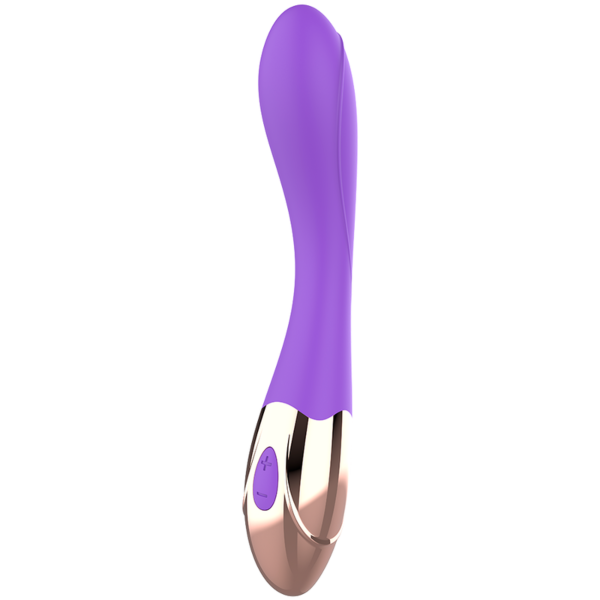 Ukrivljen vibrator za G-točko Womanvibe Sunny z reliefno površino v zlati in lila barvi