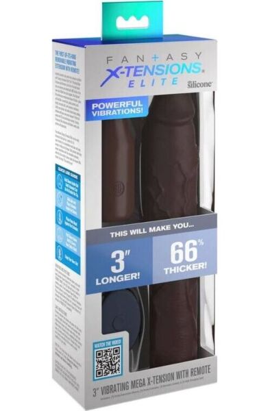 Rjava navlaka za penis Pipedream Fantasy X-tensions Elite Mega X-tension Brown z vibracijskim nastavkom in daljincem