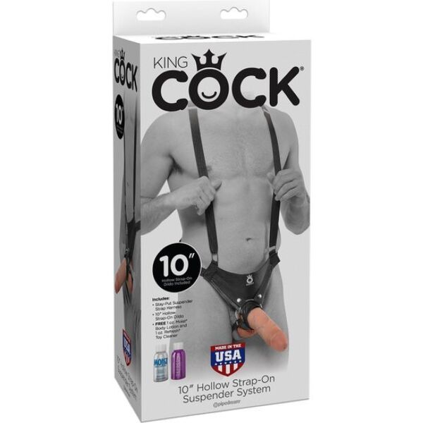 Strap-on pas King Cock Hollow, 25 cm, z najlonskimi trakovi in dildom v barvi kože