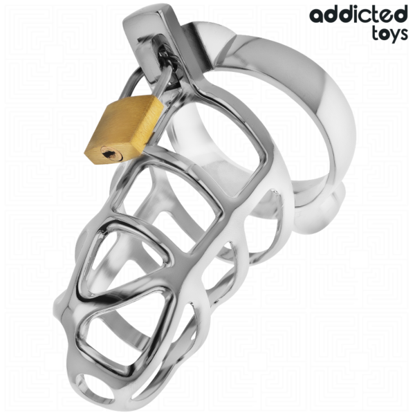 Kletka čistosti Addicted Toys Silver Lock z obročem za pubis, ključavnico in ključema