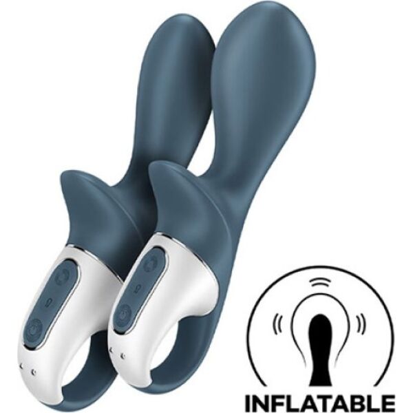 Analni vibrator Satisfyer Air Pump Booty 2 v antracitni barvi s podnožjem in obročkom za držanje