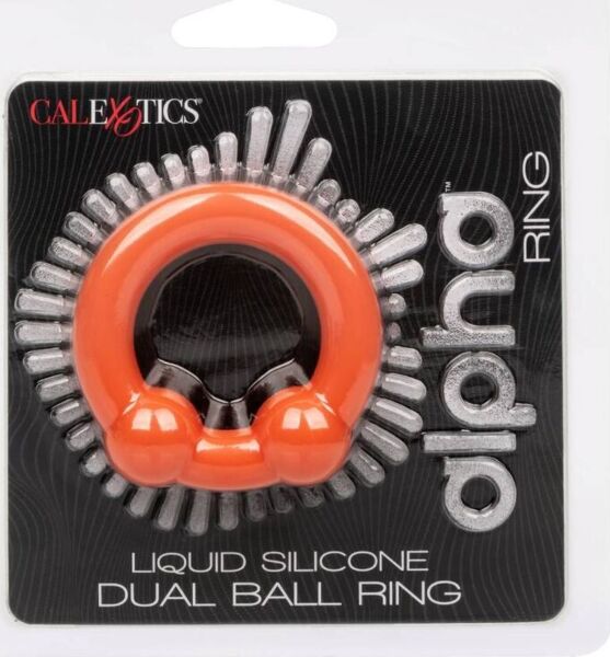 Obroček za penis CalExotics Alpha Dual Ball Ring iz oranžnega silikona z dvema kroglicama
