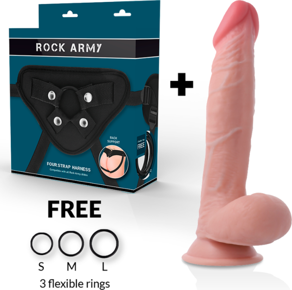 Realistični dildo Rock Army Dual Density Sherman, 24 cm, v barvi kože, s podstavkom s priseskom