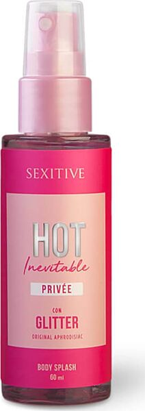 Body splash Sexitive Hot Inevitable z bleščicami, steklenička s 60 ml in razpršilcem
