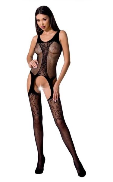Mrežasti bodystocking Passion BS072 s čipko in prosojnimi deli