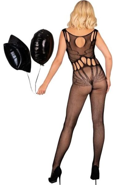 Bodystocking Livco Corsetti Amahil Black iz črne mreže z okroglim izrezom in okraski v obliki X
