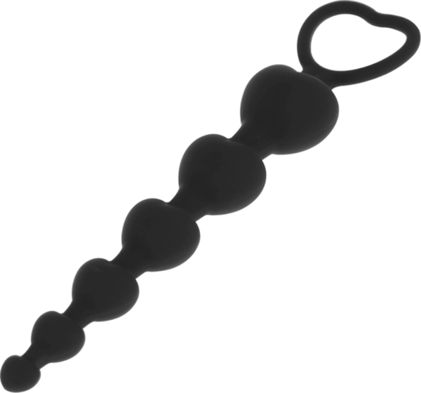 Analne kroglice Black&Silver Mila, veriga s srčki z držalno podlago