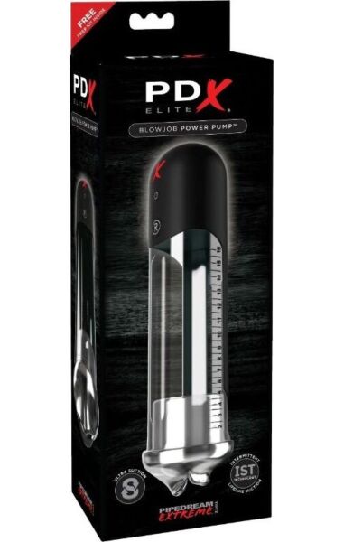 Črpalka za penis s sesanjem Pipedream PDX Elite Blowjob Power Pump s prozorno cevjo in mehkim vhodom