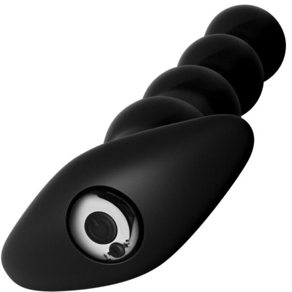 Črne analne kroglice Anal Fantasy Elite Rechargeable Anal Beads s postopoma večjimi kroglicami in širokim podstavkom
