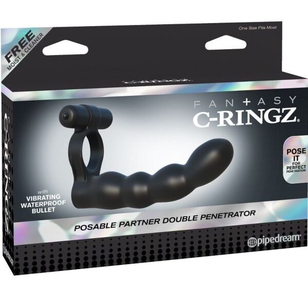 Obroček za penis Fantasy C-Ringz Dvojna penetracija znamke Pipedream s prožnim stimulatorjem