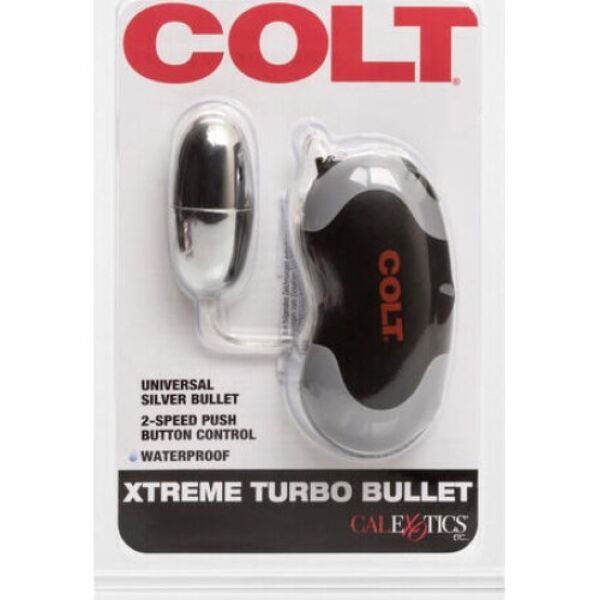 COLT Xtreme Turbo Bullet s srebrnim mini vibratorjem, povezanim s kablom z upravljalnikom