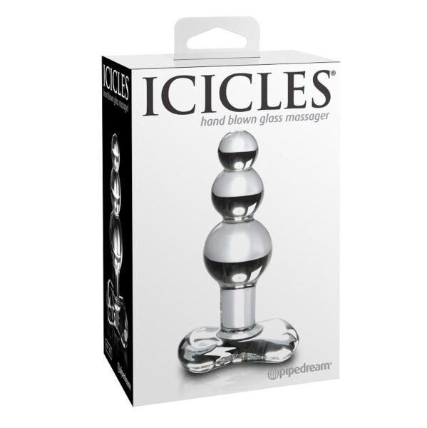 Stekleni analni čep Pipedream Icicles N. 47 z ukrivljenim telesom in obročkom na podstavku