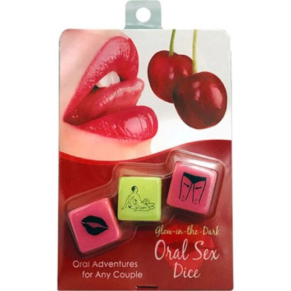 Tri kocke Kheper Glow-in-the-Dark Oral Sex Dice, dve rožnati in ena zelena