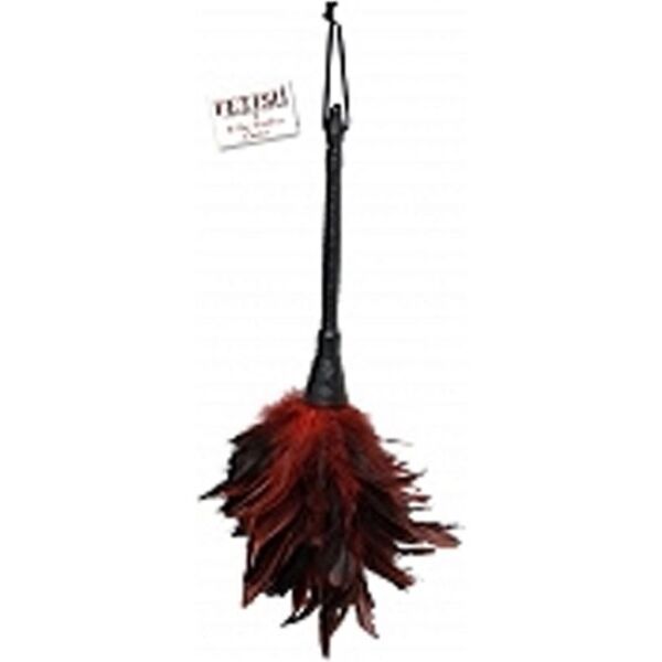 Erotični pernati pripomoček Fetish Fantasy Series Frisky Feather s črnim in rdečim perjem ter ročajem