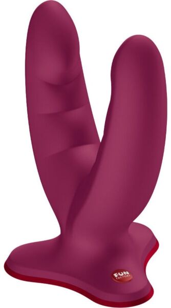 Dvojni dildo Fun Factory Ryde z dvema narebrenima krakoma in podstavkom s priseskom