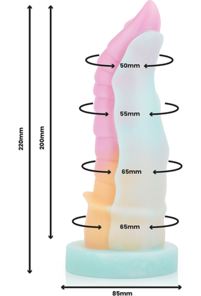 Dildo Epic Kelpie iz tekočega silikona, oblikovan po navdihu mitološkega konja, s podstavkom s priseskom