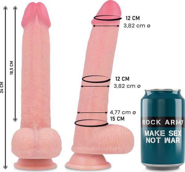 Realističen dildo Rock Army Kingcobra, 24 cm, v barvi kože, s podstavkom s priseskom