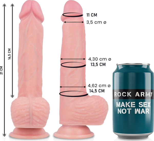 Realističen dildo Rock Army Spitfire 21 cm v naravnem odtenku, s podlago s priseskom