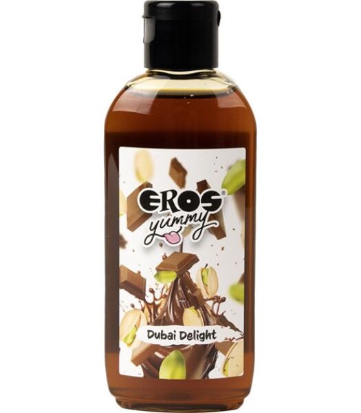 Steklenička 100 ml lubrikanta z okusom Eros Yummy Dubai Delight, okus čokolade in pistacije