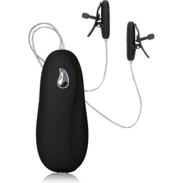 Črne sponke za bradavice Nipple Play Heated Teasers Black znamke CalExotics z nastavitvenimi vijaki in daljincem
