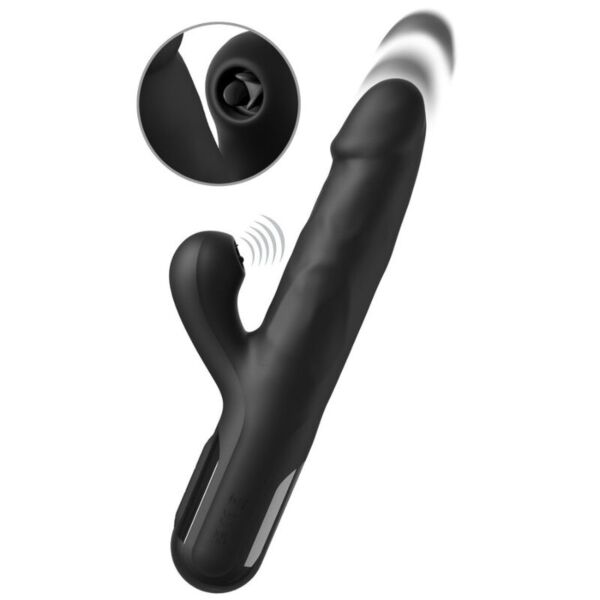 Črn rabbit vibrator Pipedream Sonix Silicone Thruster z teksturiranim telesom in ročico za stimulacijo klitorisa z jezički