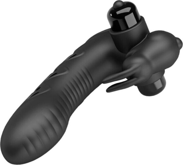 Vibrator za prst Pretty Love BI-014851 v obliki zajčka, v sijajni črni barvi