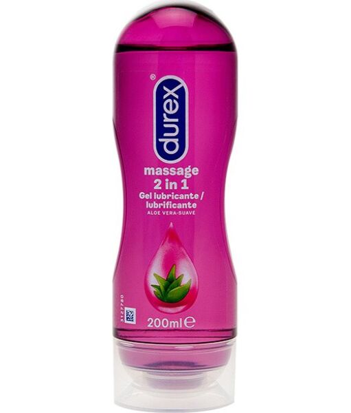 Plastenka gela Durex Play Massage 2 en 1 Aloe Vera z 200 ml in masažnim nastavkom