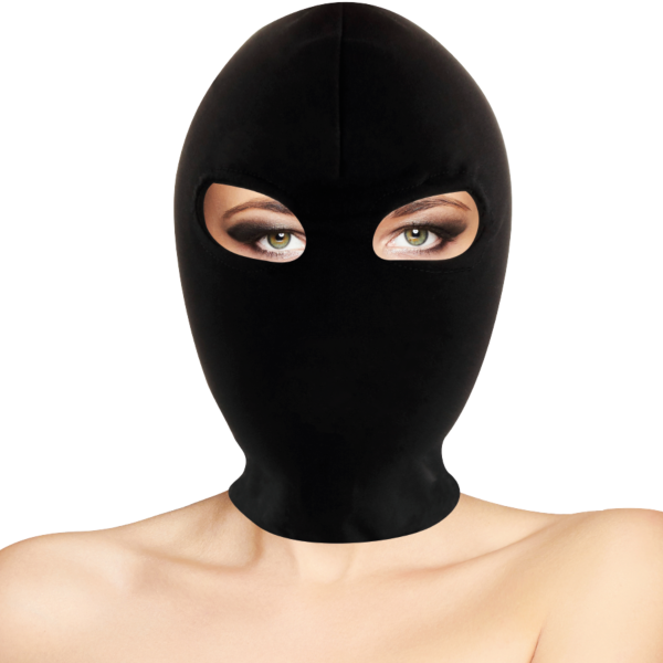 BDSM maska Darkness Submission z odprtino za oči, nadeta na glavo