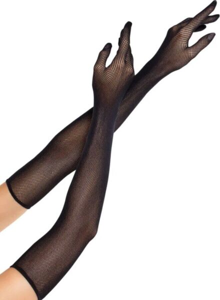Črne mrežaste rokavice Leg Avenue Opera Length Fishnet Gloves operne dolžine