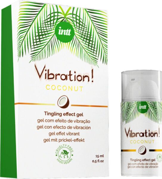 Stimulativni gel INTT Vegan Vibration Coconut v embalaži s 15 ml z doziralnikom
