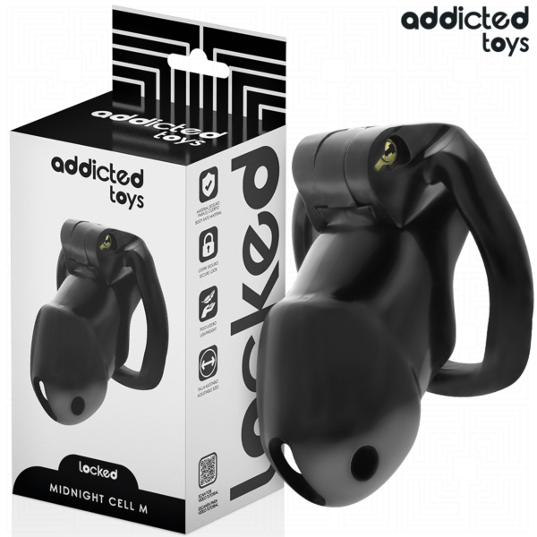 Kletka za penis Addicted Toys Locked Mindnight Cell z obročki in ključi