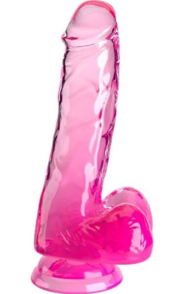 Dildo King Cock Clear s testisi, izrazitimi žilami in priseskom na podstavku