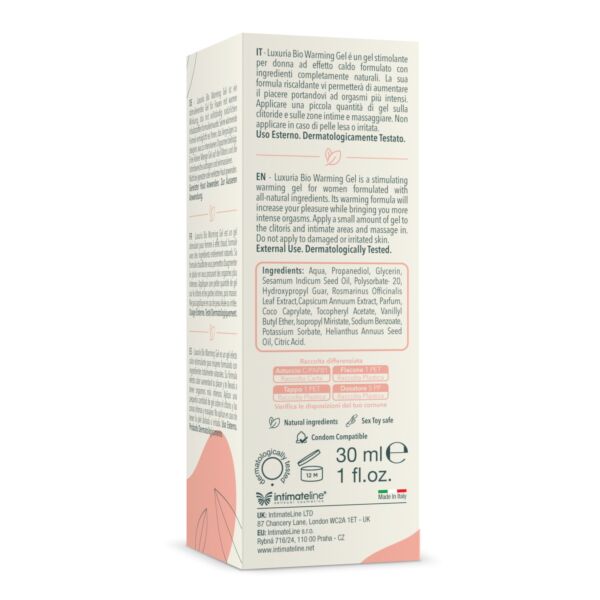 Stimulativni gel z učinkom toplote Luxuria BIO Warming 30 ml znamke Intimateline