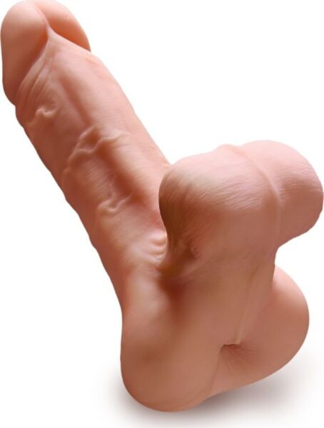 Masturbator PDX Male Reach Around z analno odprtino, zunanjim penisom z izbočenimi žilami in realističnimi testisi