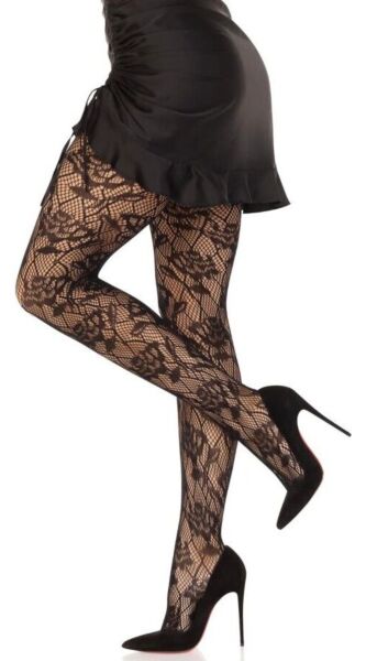 Mrežaste nogavice Leg Avenue Bow Net Tights v črni barvi, s tkanimi mašnami v mreži