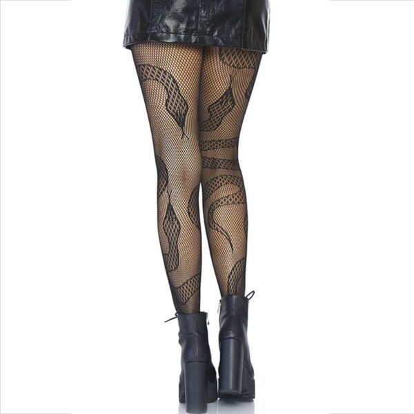 Črne mrežaste hlačne nogavice Leg Avenue Snake Net Tights s čipkastimi kačami na mrežici