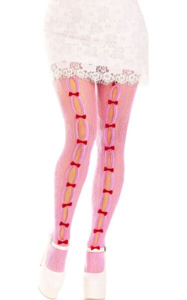 Mrežaste hlačne nogavice Leg Avenue Sweetheart Striped s črtami, srčki in mini pentljami