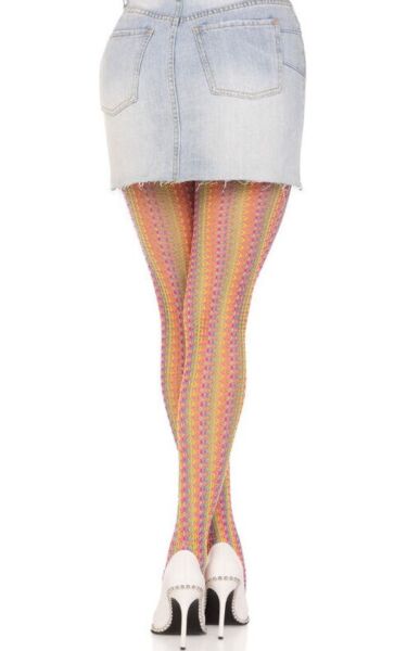 Mrežaste hlačne nogavice Leg Avenue Acadia Rainbow z večbarvnim mavričnim vzorcem