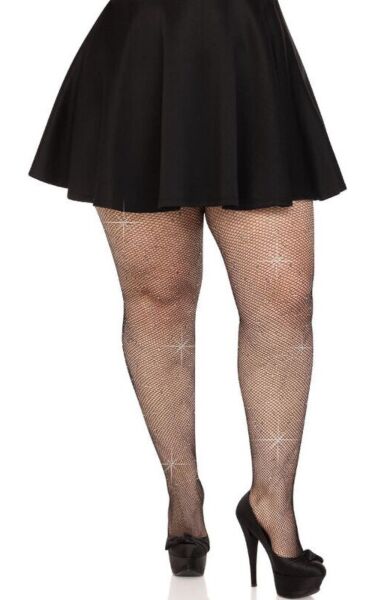 Mrežaste hlačne nogavice Leg Avenue Colby Rhinestone Plus Size, s kamenčki