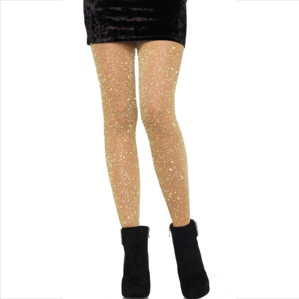 Prozorne hlačne nogavice Leg Avenue Lurex Shimmer Gold, zlate barve s svetlečim leskom